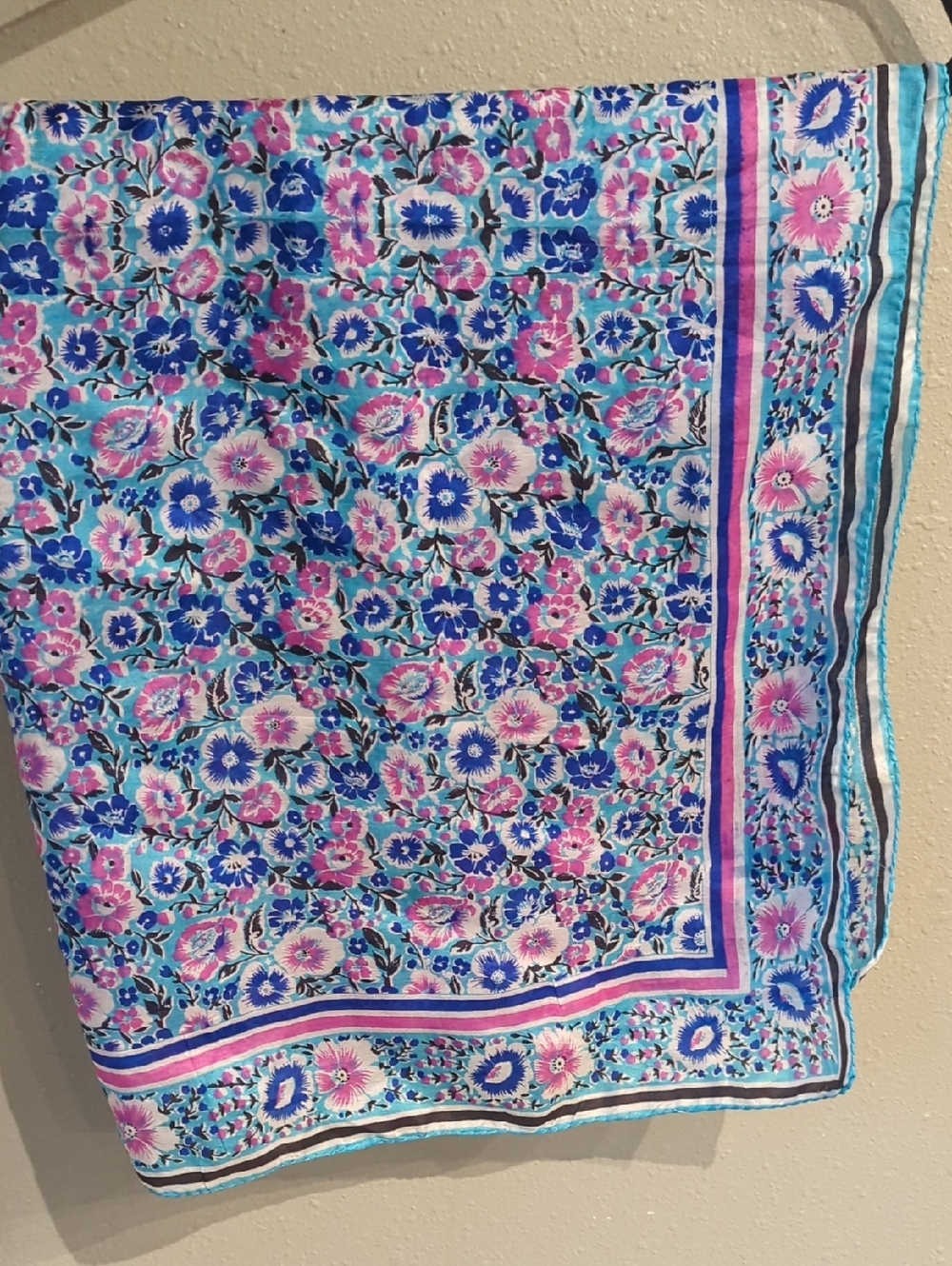 Marco Polo By Malani Floral Vintage Scarf Made In India Silk